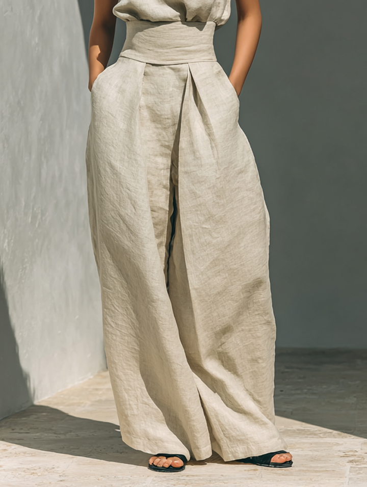 Damen Ärmellose Bluse und Weite-Hosen Ensemble