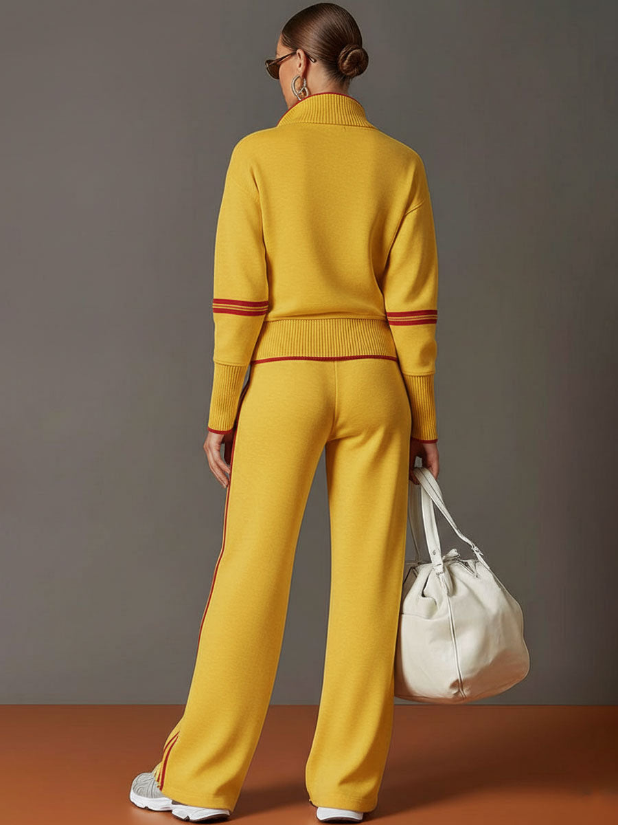 Vintage-inspirierter grauer und weißer Halbzip-Sweatshirt mit weitem Hosen-Set