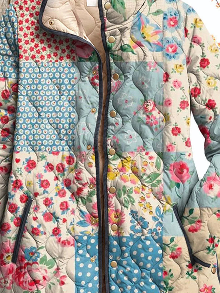 Damen Vintage Charmante Blumenjacke Casual Gep quiltet