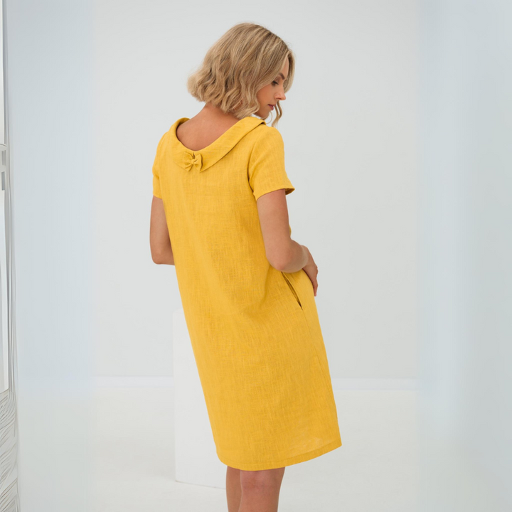 Damen Mini-Kleid mit kurzen Ärmeln und Taschen