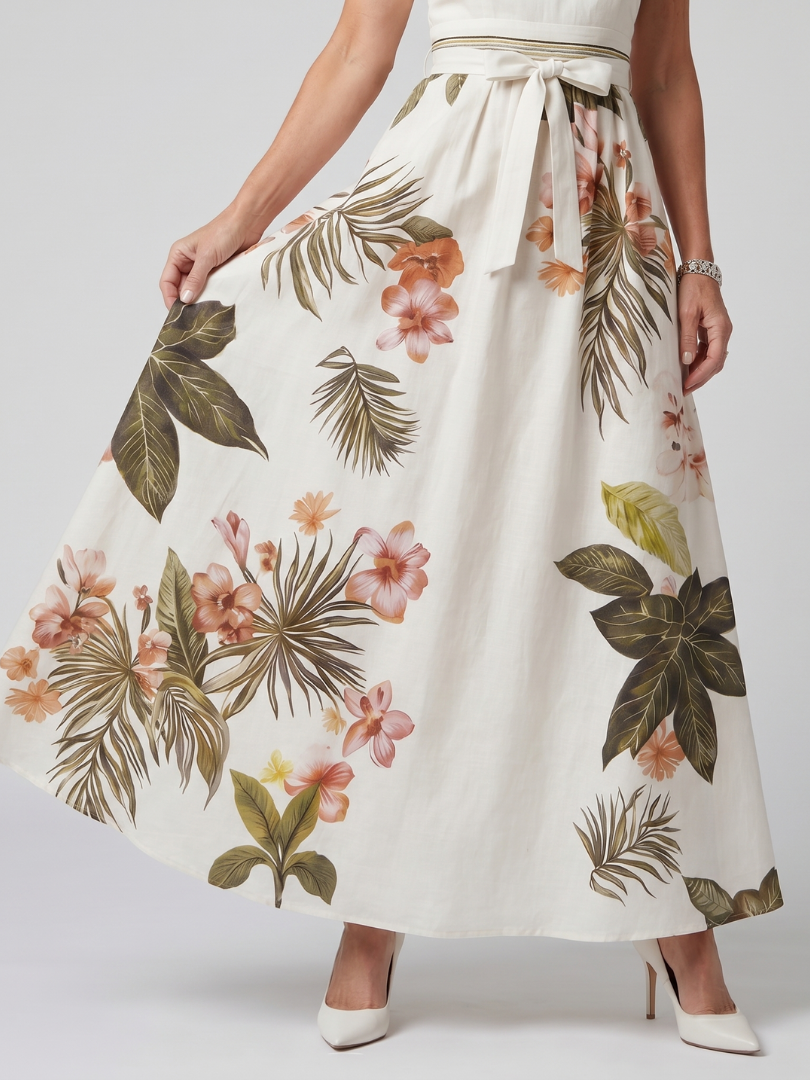 Wiese | Drapiertes Halter-Botanik-Paneel-Maxikleid