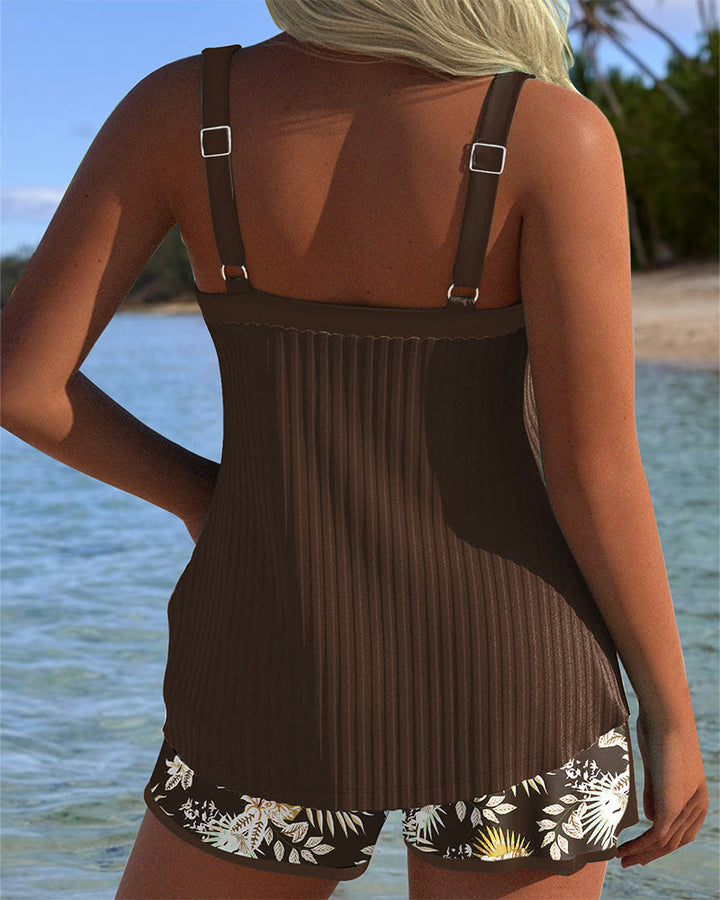 Solea | Damen kurz gestreifter Tankini mit drahtfreiem BH