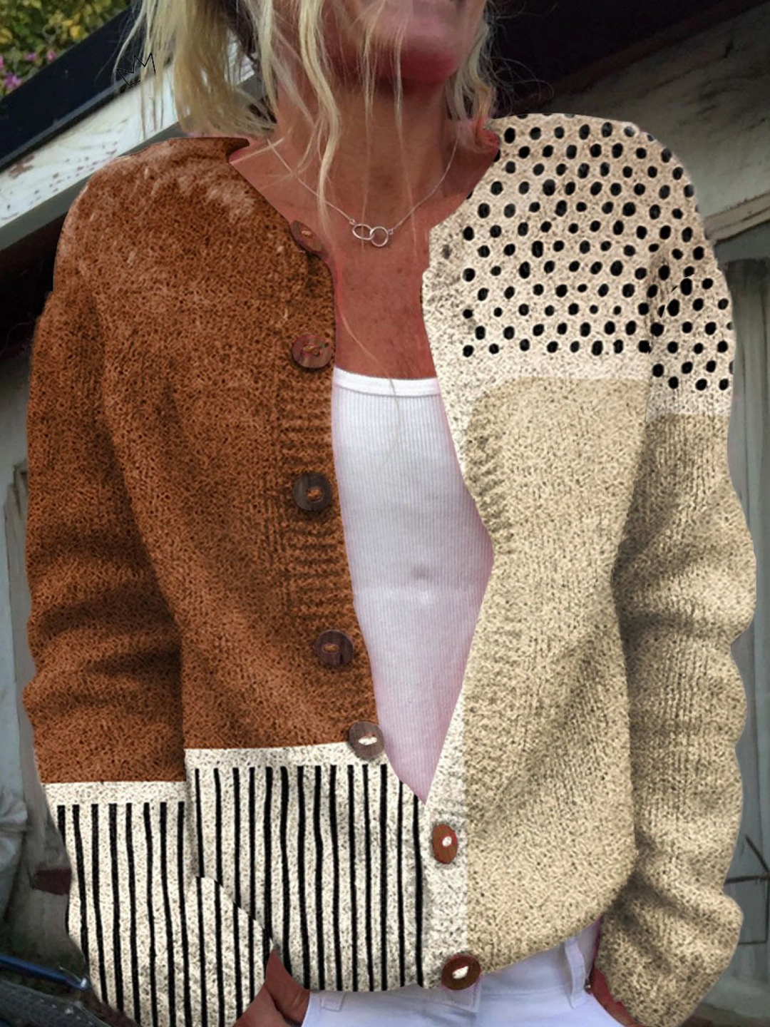 Minimalistisch | Abstract Polka Dots Print Knopf-Cardigan Pullover