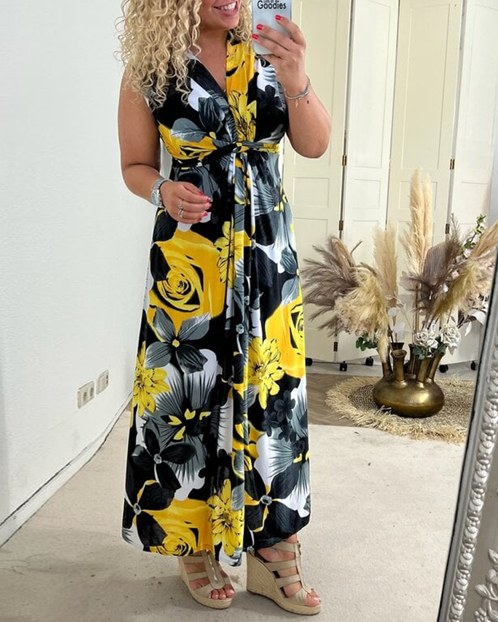 Svea | Ärmelloses Plisseekleid mit Blumenprint