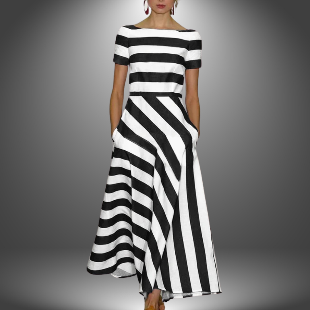 Natalia | Langgestreiftes Kleid, Handgemacht
