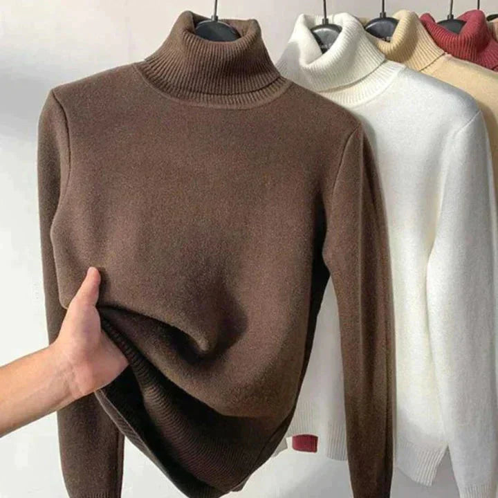 Leonie - Beigefarbener Rollkragenpullover Mit Fleece Futter