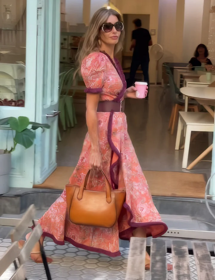 Hailey™ - Elegantes Pink Kurzarm-Maxikleid