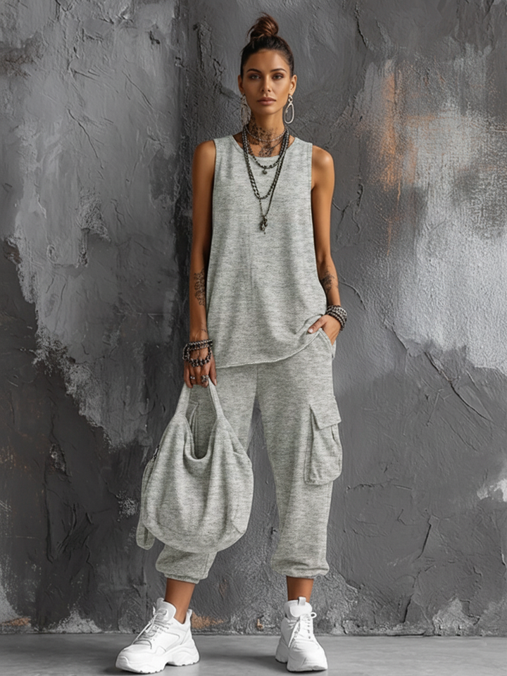 Damen-Freizeit-Set: Dunkelgraues Hobby-Top + Jogginghose