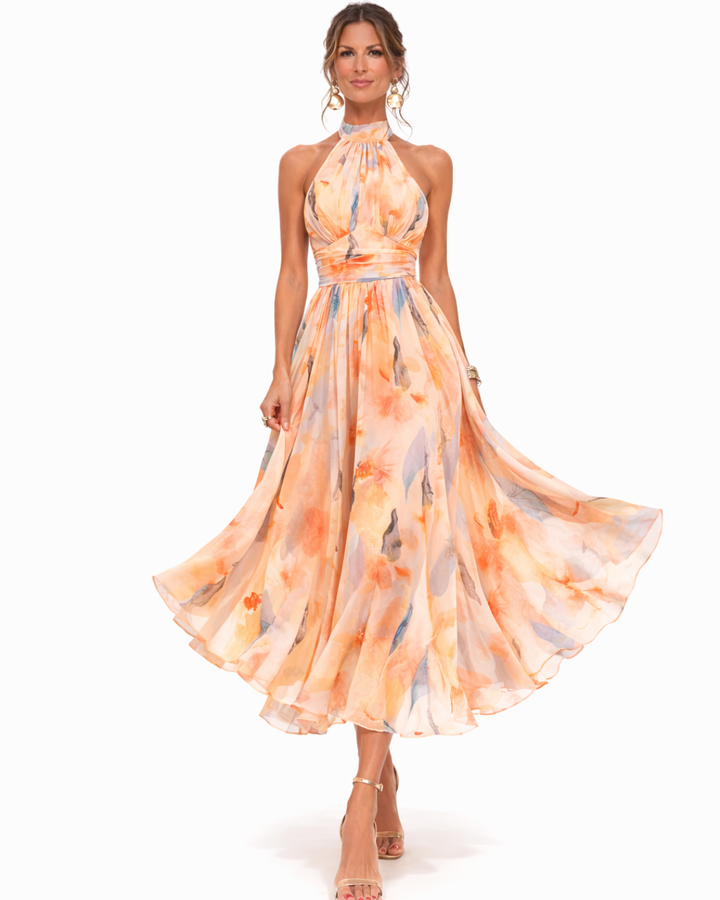Aurora Halterneck-Kleid mit Aquarelldruck