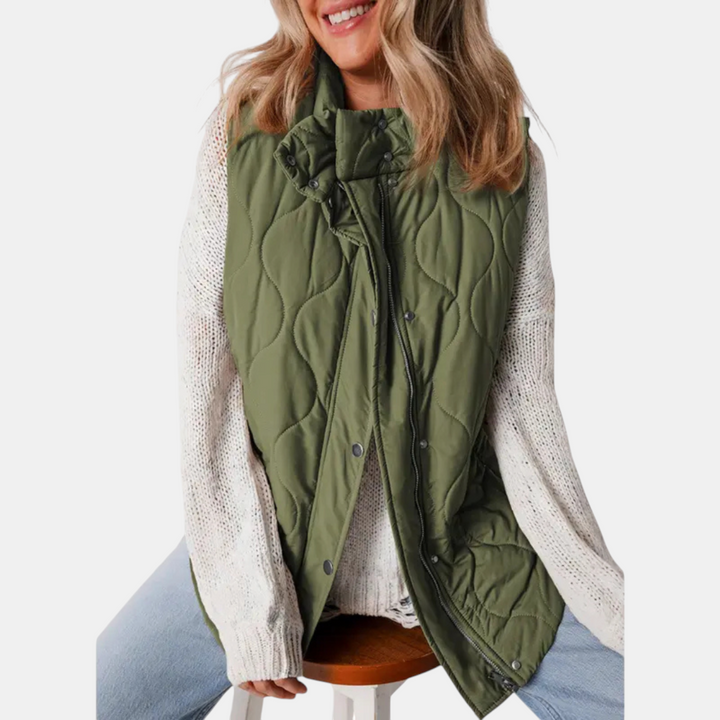 Gilet da donna con bottoni e tasche, con cappuccio