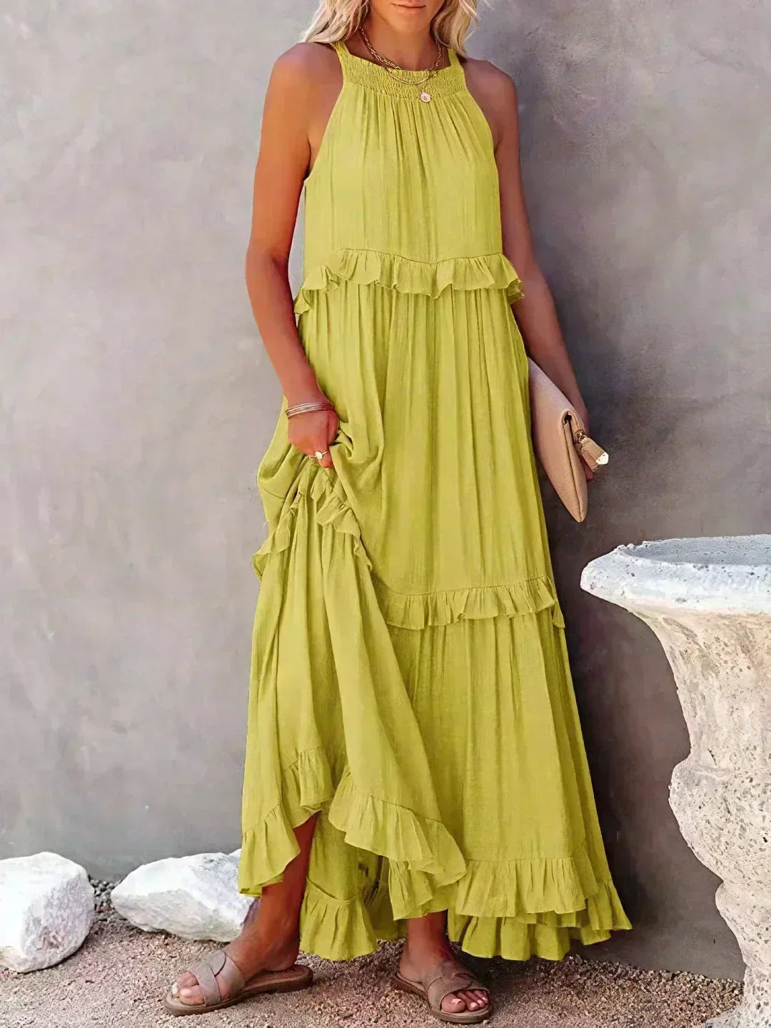 Sarah | Halter Rüsch Maxi Kleid (Fast ausverkauft)