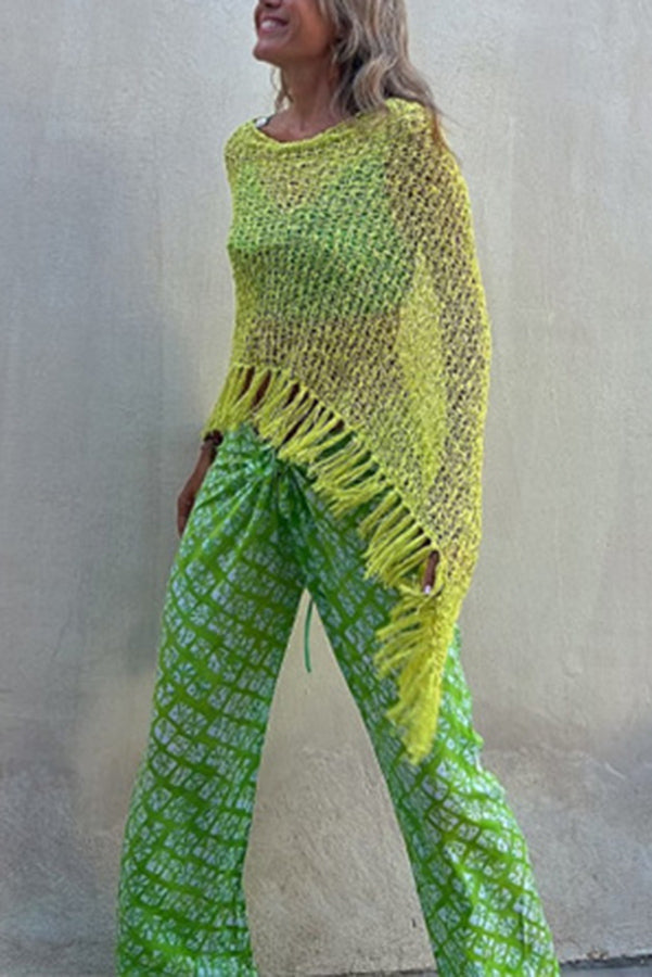 Sonnenuntergang Brise Quasten Strick Cover-Up mit Ausschnitt-Design