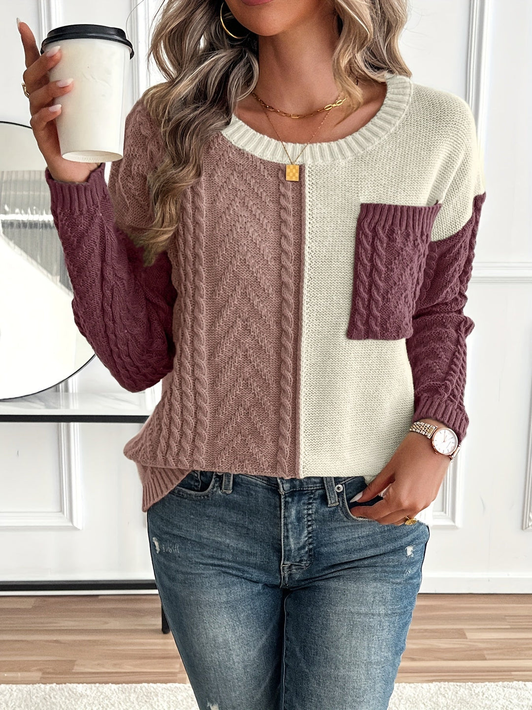Delia | Pullover da donna con scollo rotondo e tasca