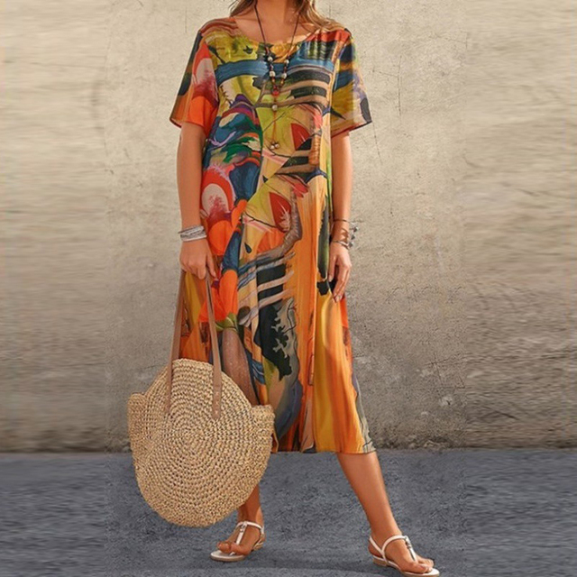 Dina Elegantes Abstraktes Harmonie Midi-Kleid