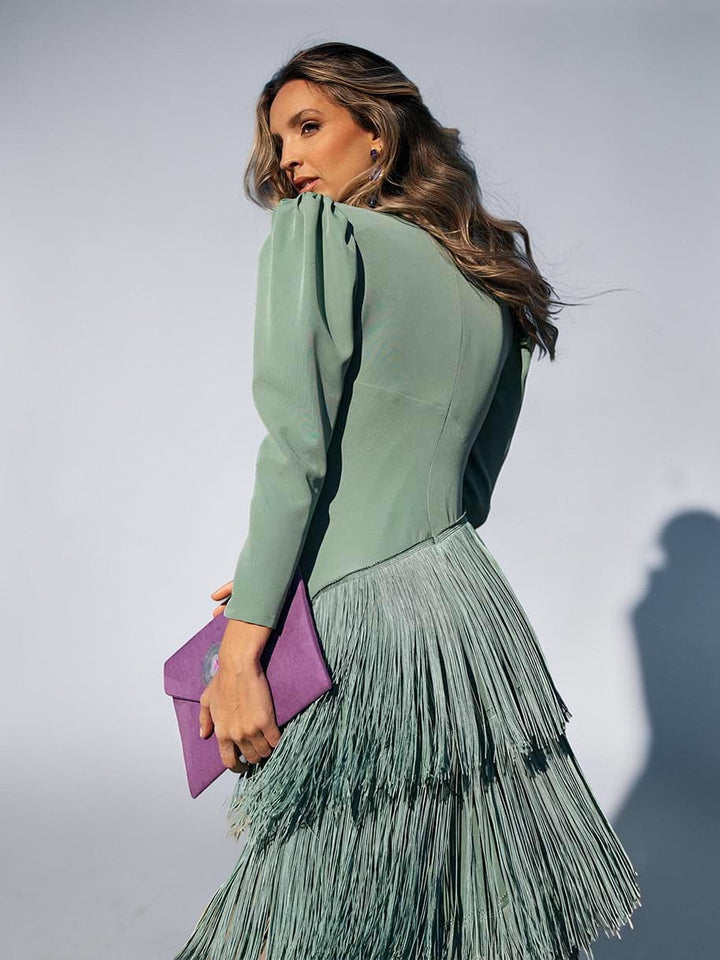 Sofia | Elegantes Ombré-Fransenkleid mit V-Ausschnitt