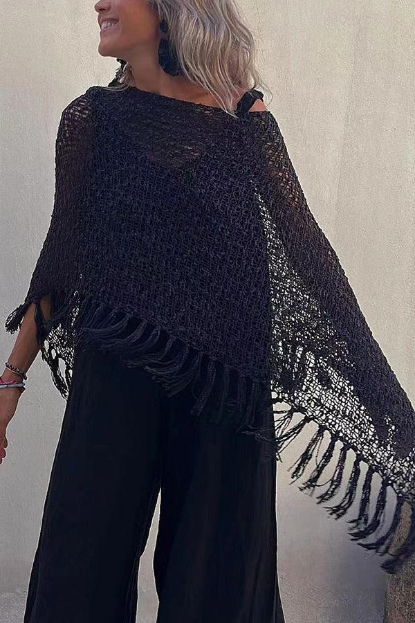 Sonnenuntergang Brise Quasten Strick Cover-Up mit Ausschnitt-Design