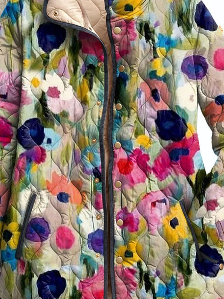 Damen Vintage Charmante Blumenjacke Casual Steppjacke