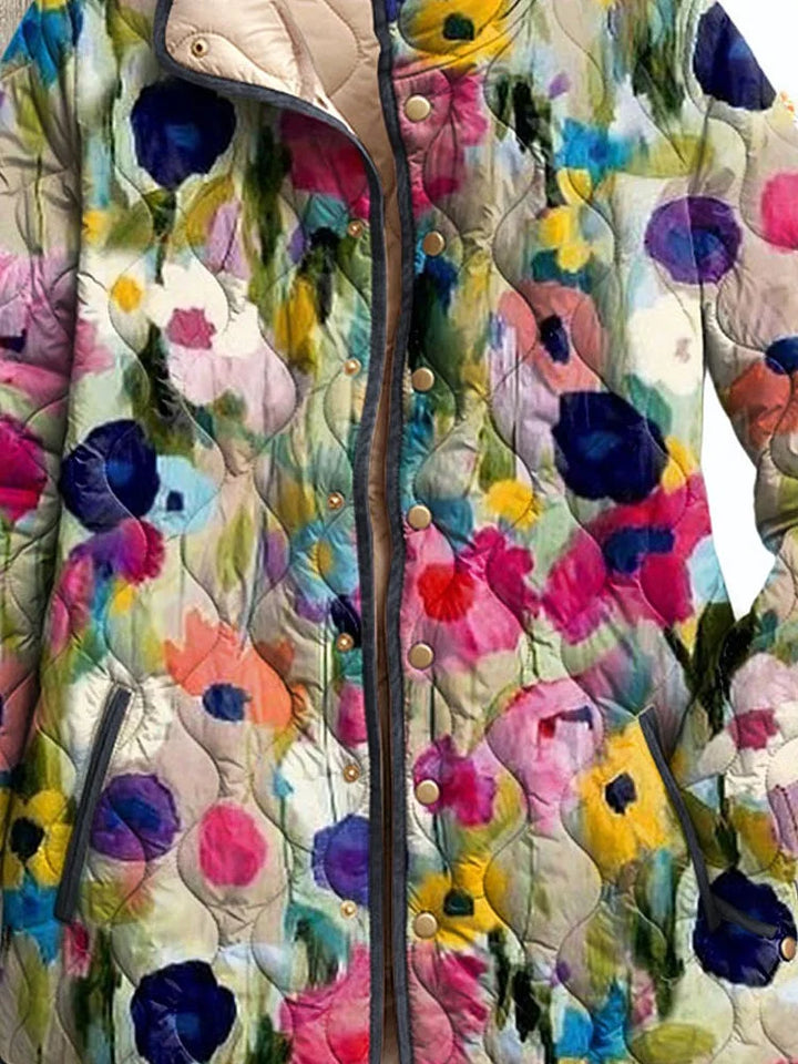 Damen Vintage Charmante Blumenjacke Casual Steppjacke