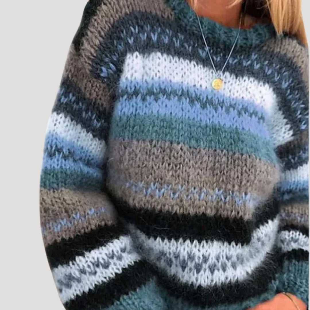 Damen gestreifter Pullover mit Rundhalsausschnitt und langen Ärmeln