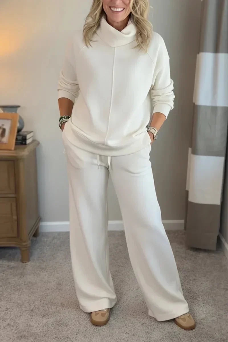 Aivra | Conjunto de dos piezas para mujer con cuello alto, mangas largas, pantalón de pierna ancha y bolsillos