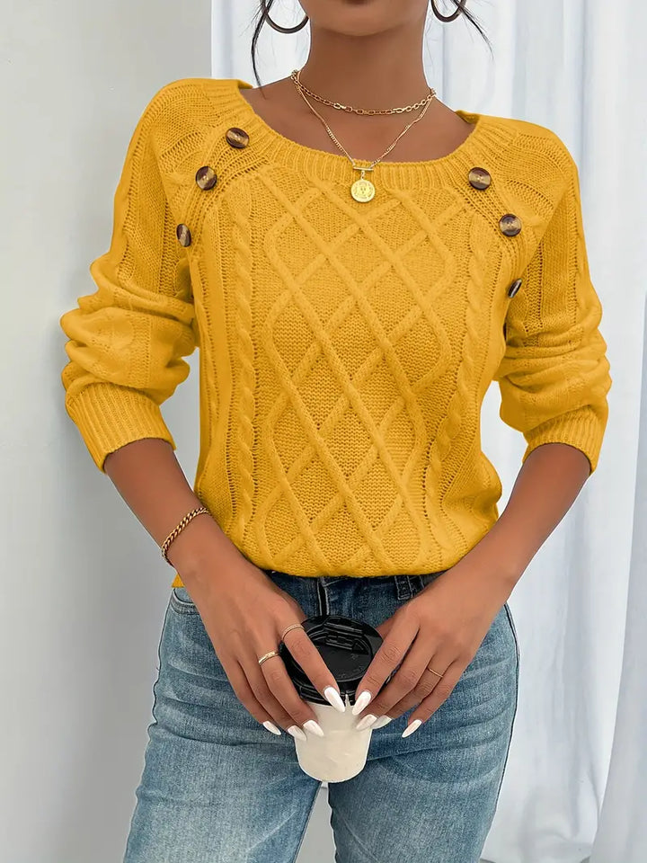 Lina - Langärmeliger Pullover Mit Zopfmuster, Lässiger Pullover Mit Rundhalsausschnitt
