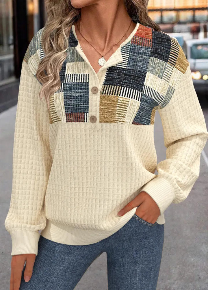 Linora | Patchwork-Strick mit Knöpfen