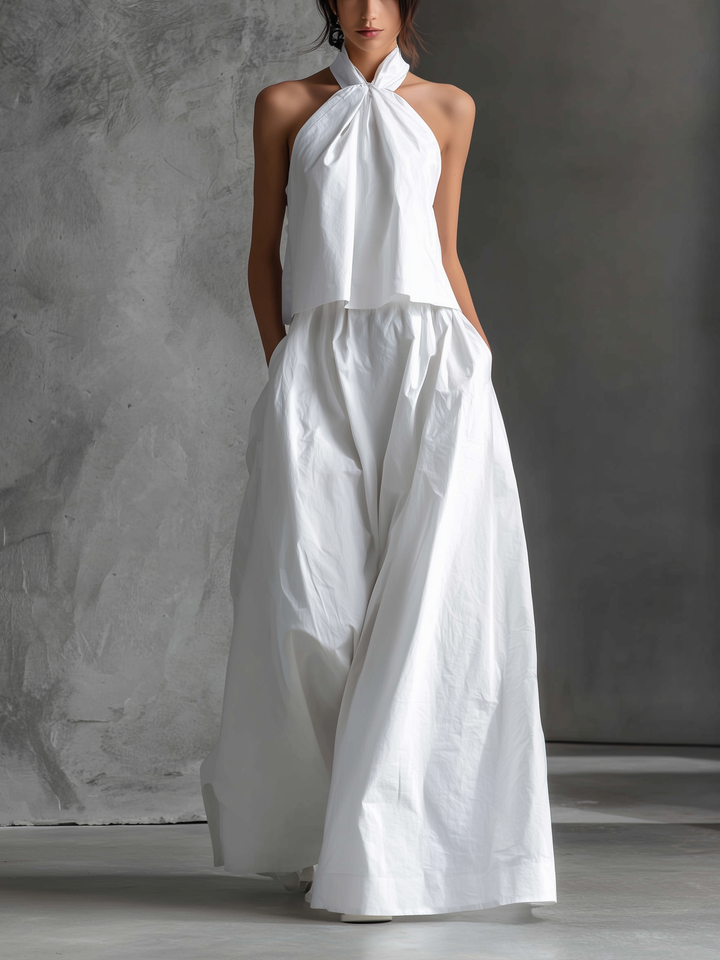 Lässiges Damen-Top- und Rock-Set mit Neckholder und ärmellos