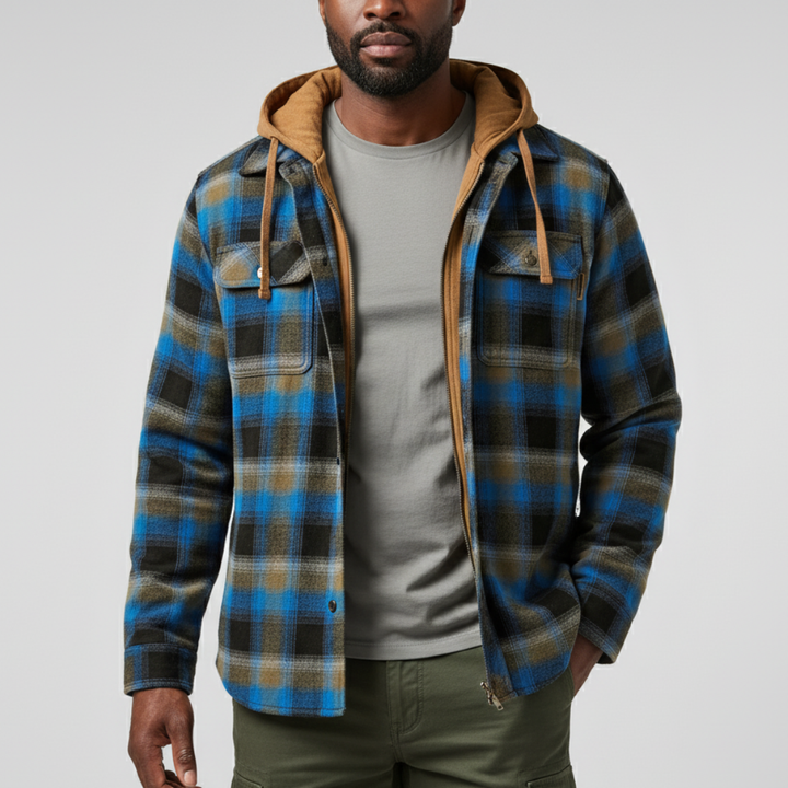Rowan | Giacca da uomo a quadri con cappuccio, tasche e bottoni