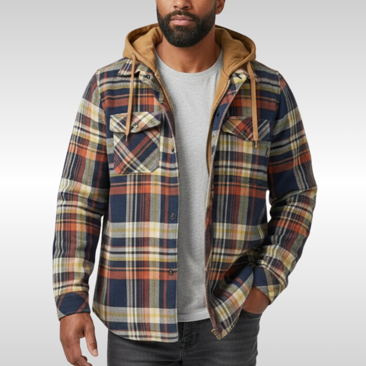 Rowan | Giacca da uomo a quadri con cappuccio, tasche e bottoni