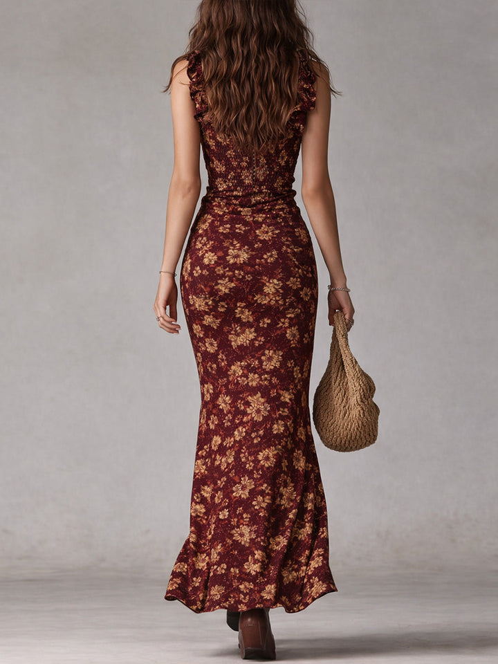 Maya™ | Boho Retro Rüschensleeves Maxikleid mit hohem Schlitz