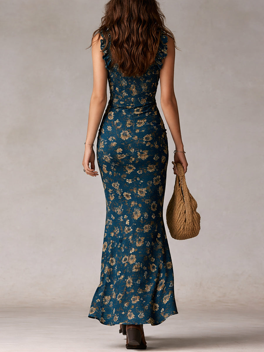 Maya™ | Boho Retro Rüschensleeves Maxikleid mit hohem Schlitz