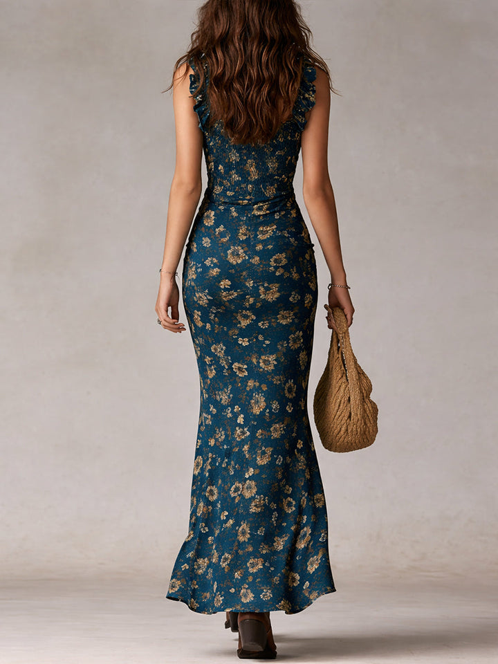 Maya™ | Boho Retro Rüschensleeves Maxikleid mit hohem Schlitz