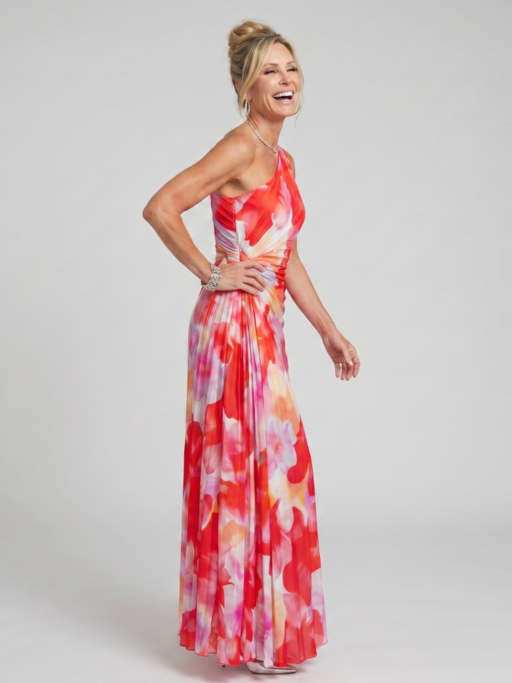 Taya | Ein Schulter Plissiertes Midi Kleid