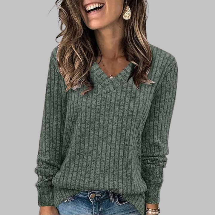 Damen Pullover mit V-Ausschnitt und langen Ärmeln