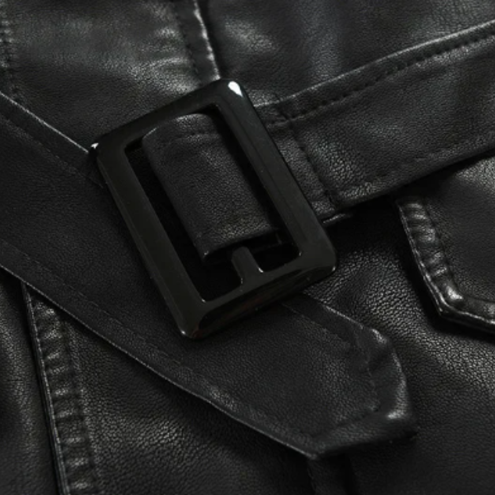 Elegante Lange Leder Bikerjacke