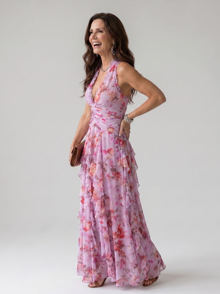 Nori | Halter Neck Rüschentop Floral Maxi Kleid