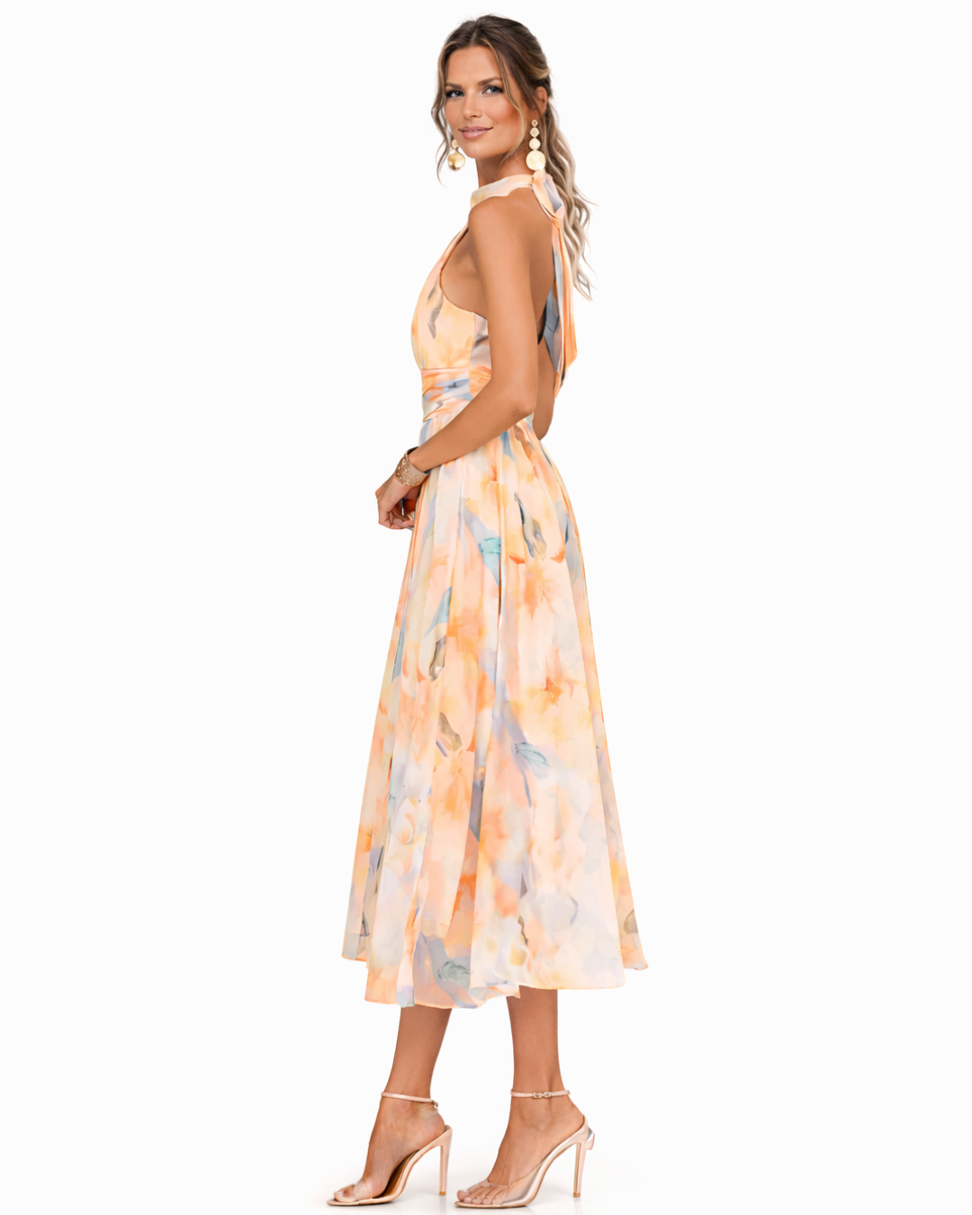 Aurora - Aquarell Druck Halter Neck Kleid