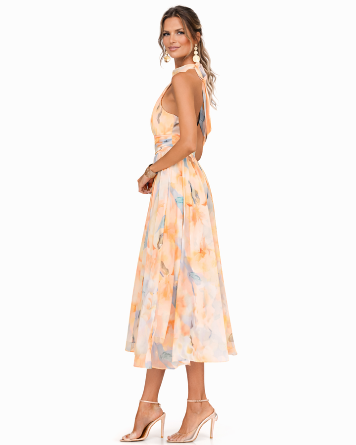 Aurora - Aquarell Druck Halter Neck Kleid
