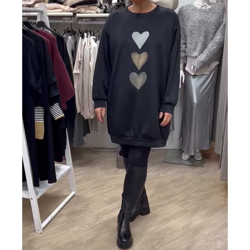 Francine™ - Damen Langarm Herzmuster Sweatshirt