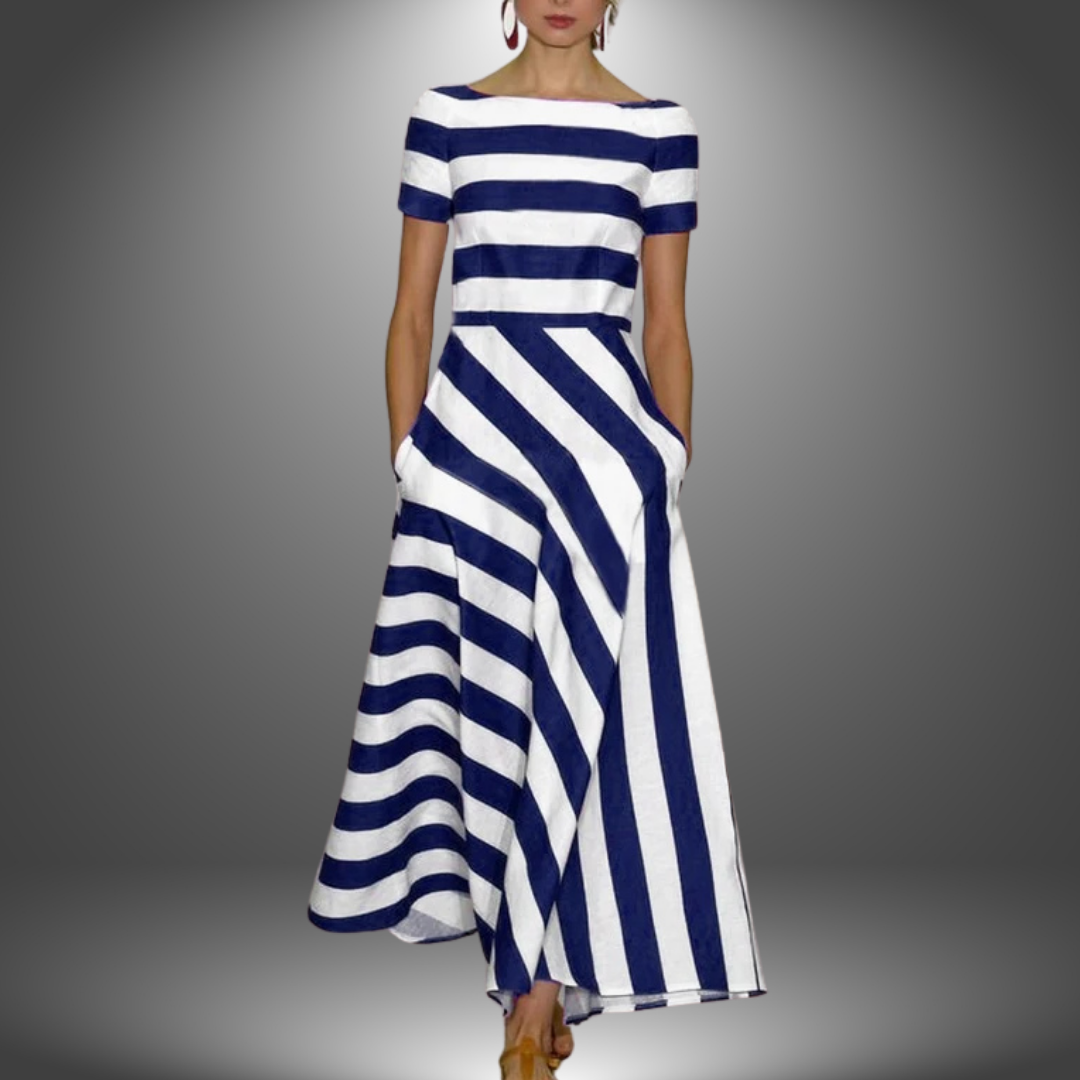 Natalia | Langgestreiftes Kleid, Handgemacht