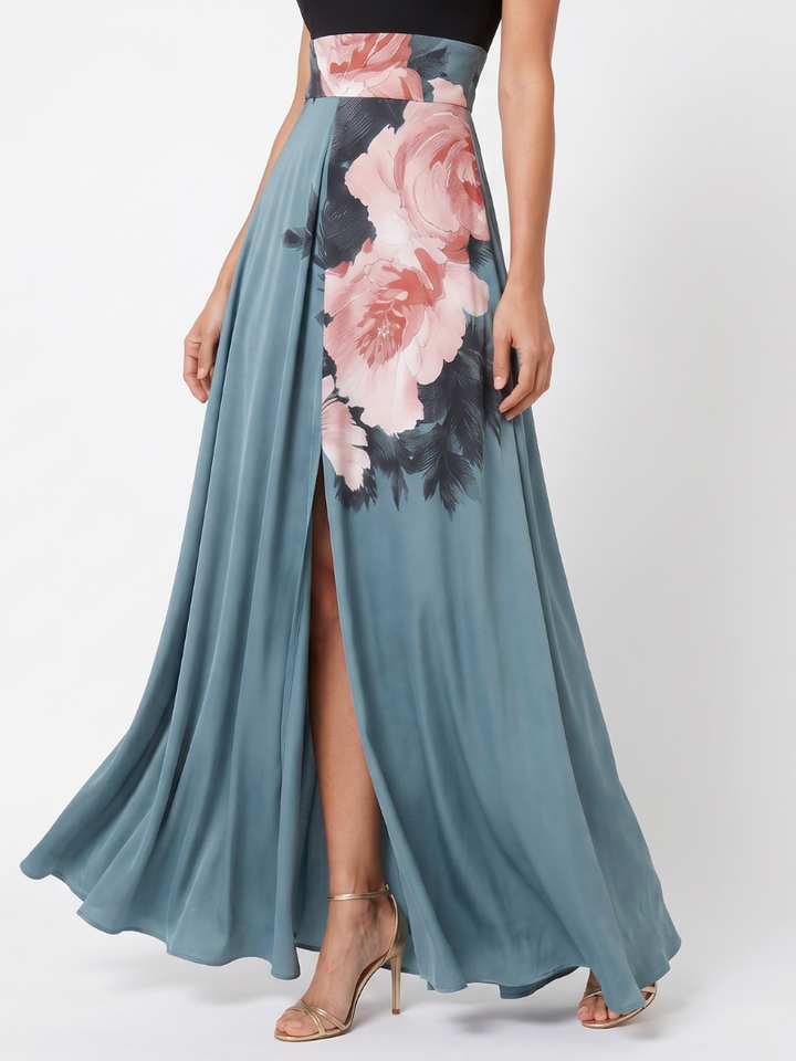 Olympas | Halter-Bodice Floral Rock Maxi Kleid
