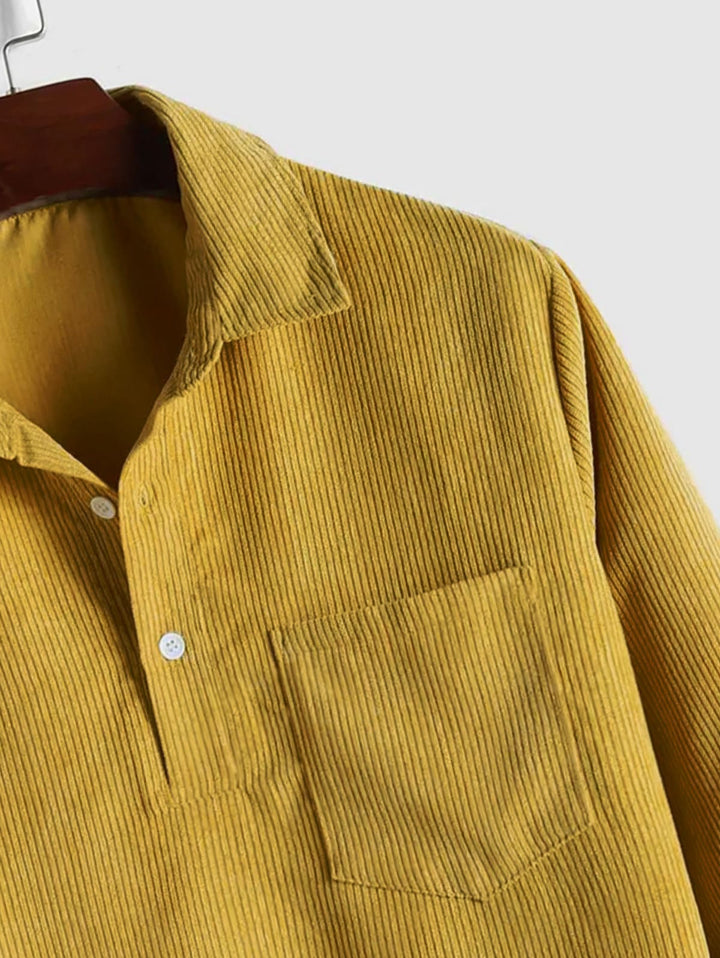 Herren Corduroy Langarmhemd mit halber Knopfleiste