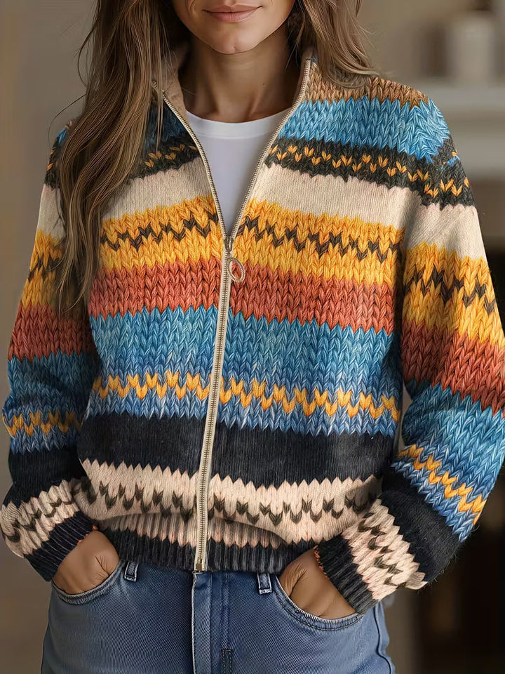 Yseult | Cardigan da donna con righe a zigzag e cerniera dorata