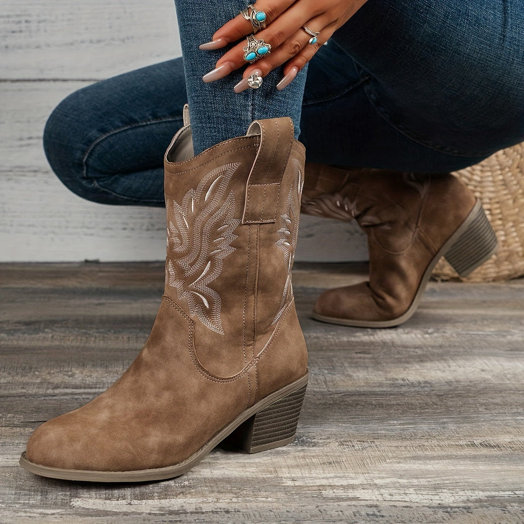 Damen Western Cowboy Stiefel für breite Waden mit besticktem Schaft