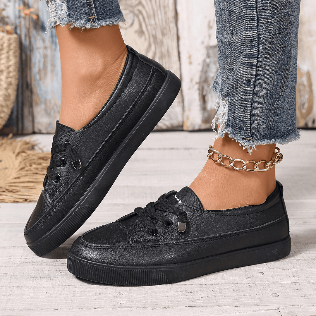 Damen weiße Schnürschuhe flach orthopädisch - atmungsaktive weiche Einlegesohle