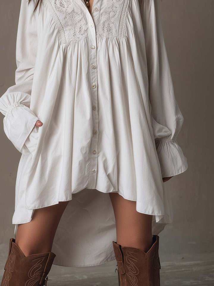 Retro-Stil Spitzen Unregelmäßiger Saum Langärmliges Mini-Kleid