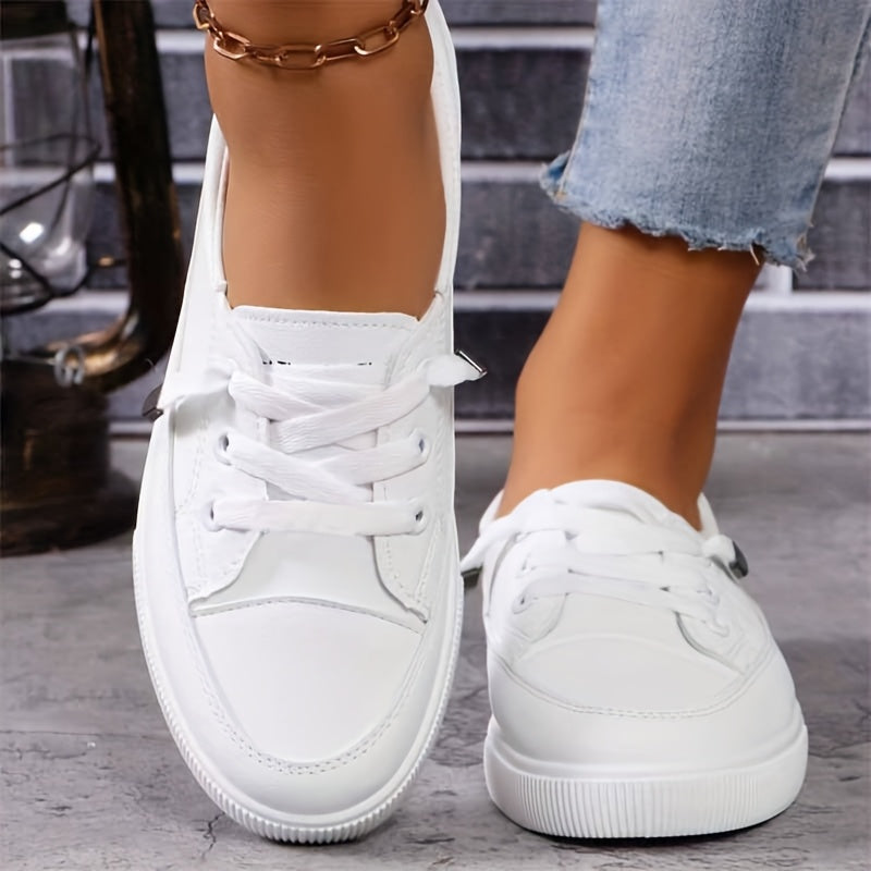 Damen weiße Schnürschuhe flach orthopädisch - atmungsaktive weiche Einlegesohle