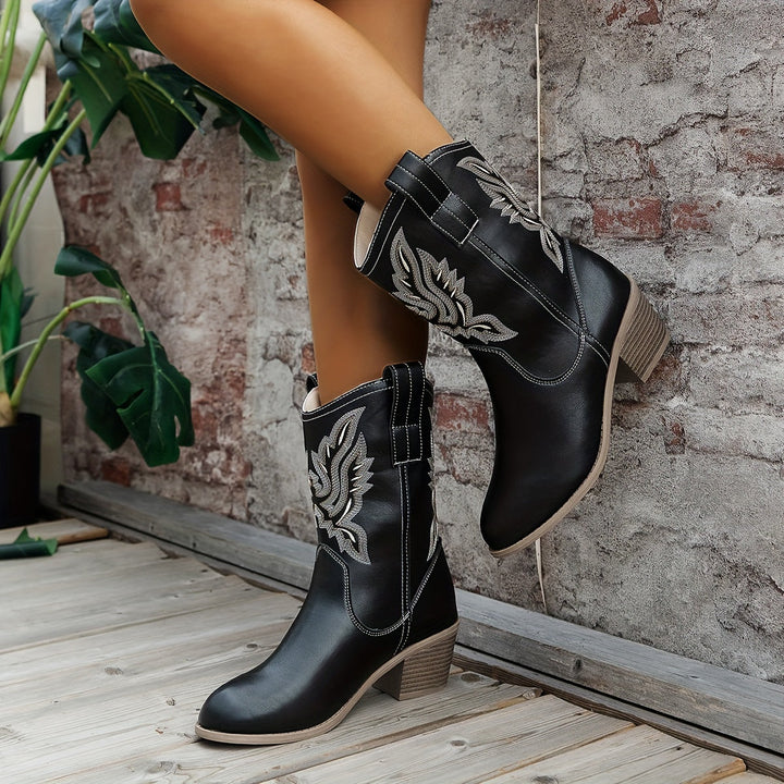 Damen Western Cowboy Stiefel für breite Waden mit besticktem Schaft