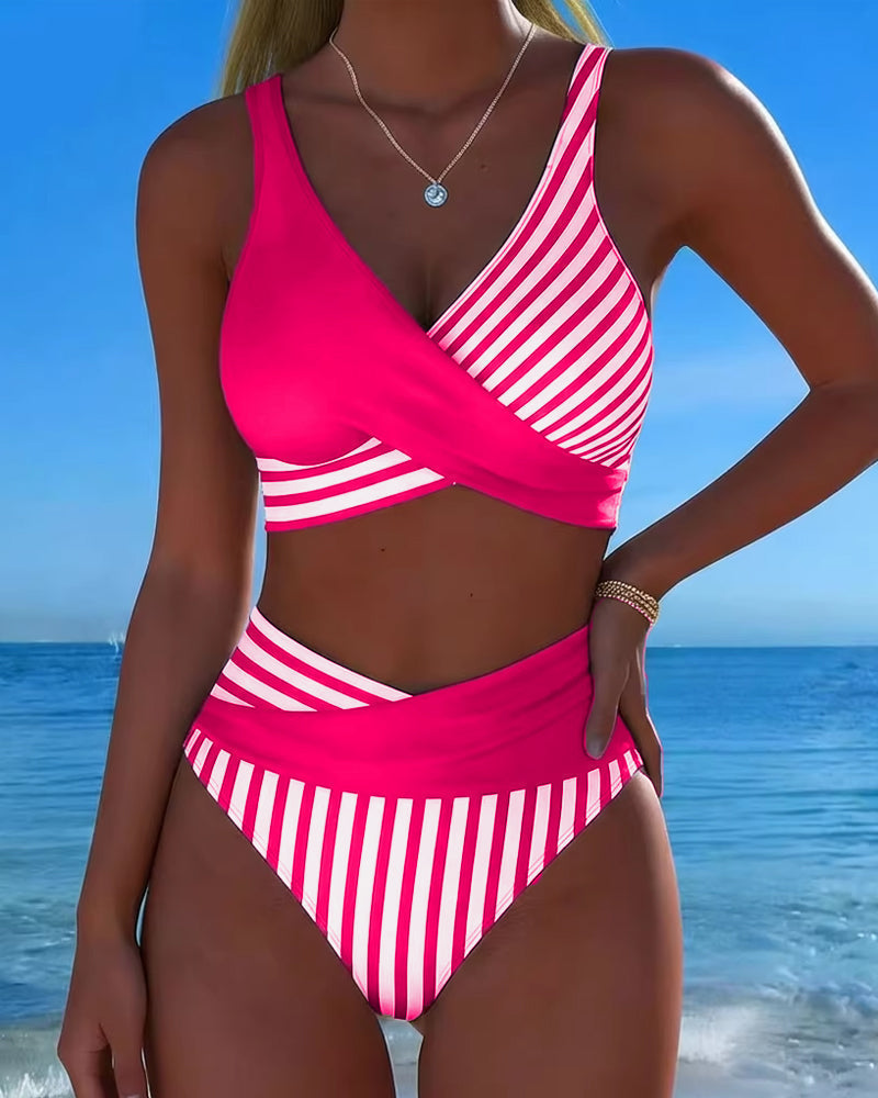 Giulia | Damen gestreifter Bikini mit V-Ausschnitt