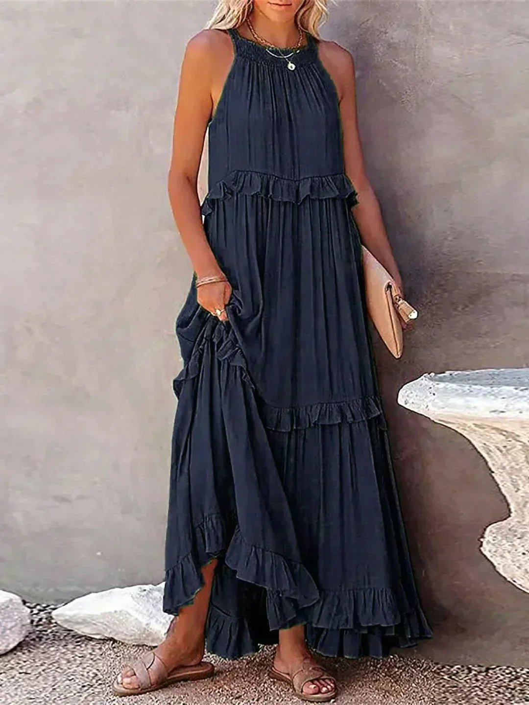 Sarah | Halter Rüsch Maxi Kleid (Fast ausverkauft)